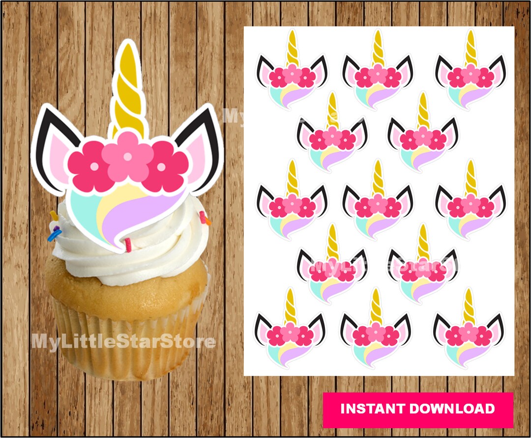 Unicorn Cupcakes Toppers, Printable Unicorn Toppers , Unicorn Party ...