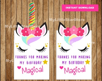 Unicorn Lollipop Holder, Printable Unicorn Gift Favors tags, Unicorn Party Favors Instant download