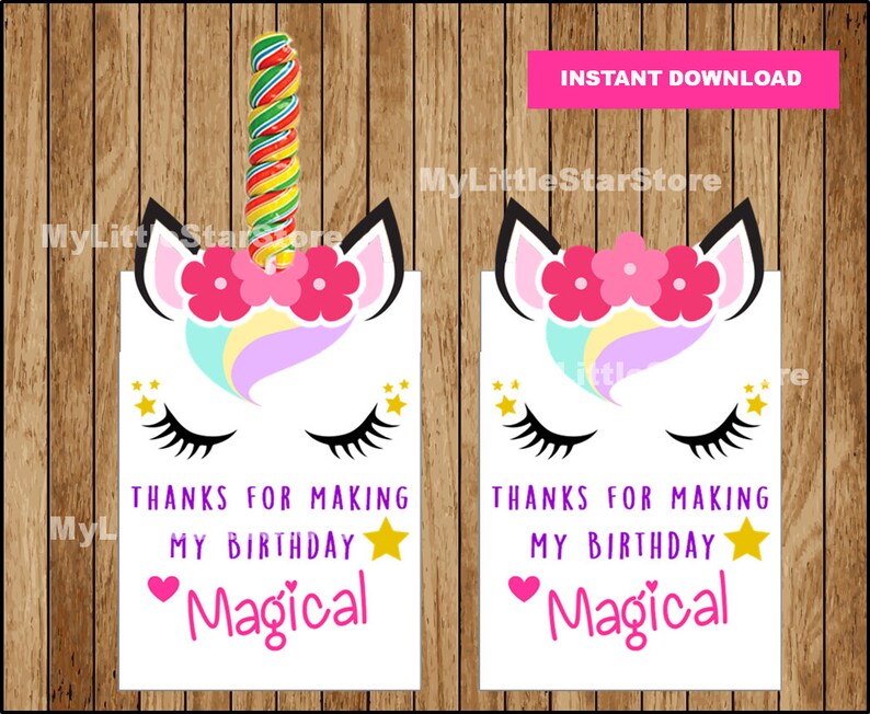 Unicorn Thank You Tags Printable Unicorn Gift Favors Tags - Etsy