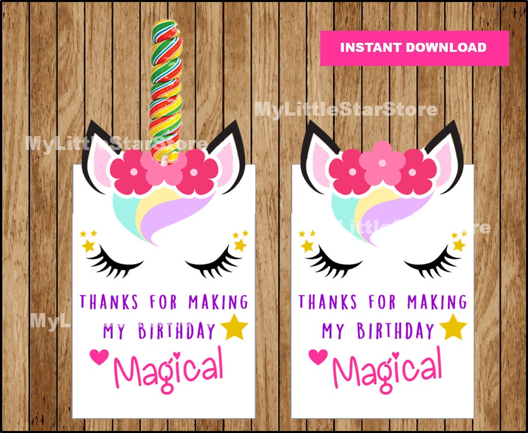 unicorn thank you tags printable unicorn gift favors tags etsy