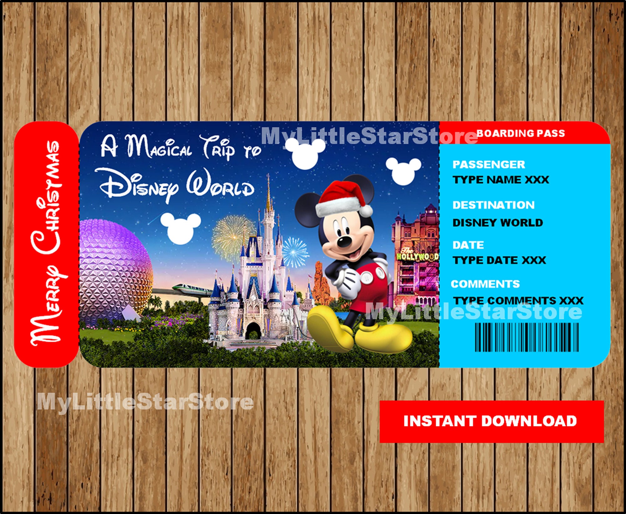 Christmas Disney Trip Surprise Printable Ticket Disney World Etsy