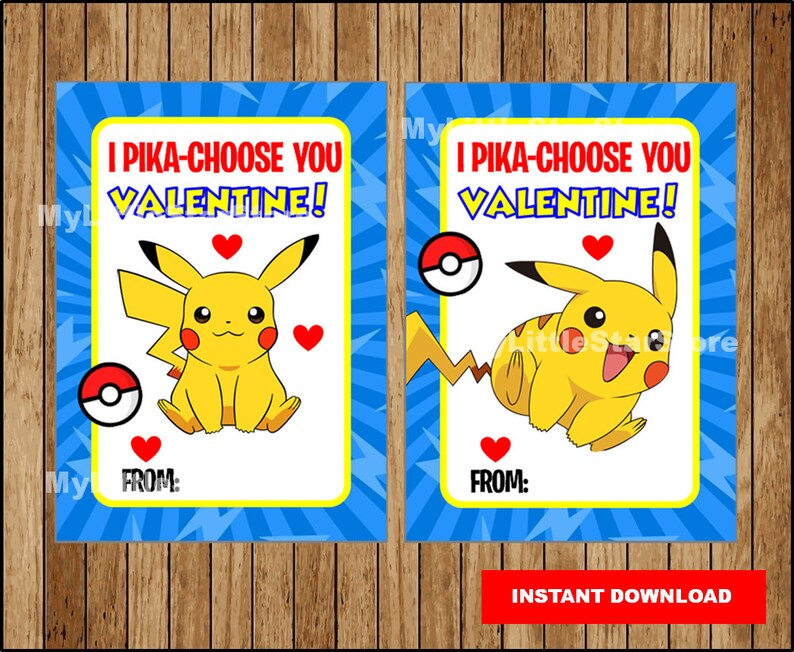 Pikachu Valentine's Day Cards Printable Pikachu valentine | Etsy