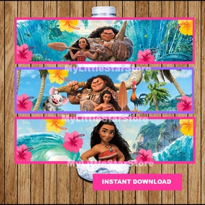 Moana Flaschenetiketten, Printable Moana Wasserflaschenetiketten, Moana Party Wasseretiketten Sofortiger Download