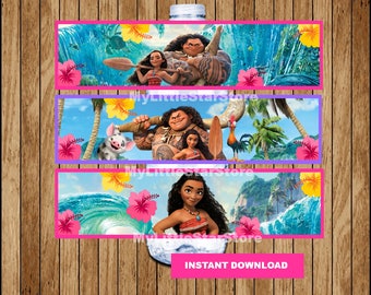 Moana bottle labels, Printable Moana water bottle labels, Moana party water labels Instant download