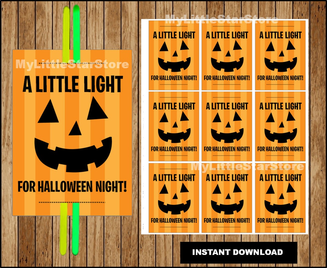 a-little-light-for-halloween-night-tags-printable-pumpkin-halloween-tags-glow-stick-gift-tags-instant-download-etsy