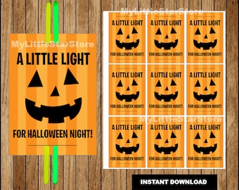 A Little Light for Halloween Night Tags, Printable Pumpkin Halloween tags, Glow Stick Gift Tags Instant download