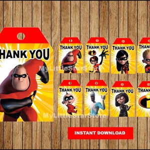Increíbles Etiquetas de agradecimiento, Etiquetas imprimibles de Los Increíbles, Etiquetas de fiesta de Los Increíbles Descarga instantánea