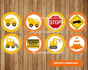 Construction Cupcakes Toppers, Printable  Construction Toppers, Construction Vehicle party Toppers Instant download