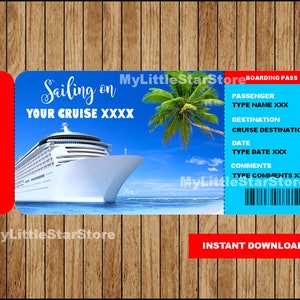 Cruise Vacation Surprise Printable Ticket, Surprise Vacation Boarding Pass, Printable Vacation Gift Ticket, Cruise Ticket Editable Text