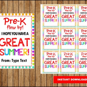 End of School Year Gift Tag, Pre-K Year Flew By Summer Tag, Last Day of School Gift Tag, Editable Summer Tag Instant download