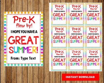 End of School Year Gift Tag, Pre-K Year Flew By Summer Tag, Last Day of School Gift Tag, Editable Summer Tag Instant download