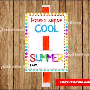 Tenga unas etiquetas de verano súper geniales, etiqueta de pop de hielo congelado, tarjeta de verano genial, etiqueta de regalo de fin de año escolar Descarga instantánea