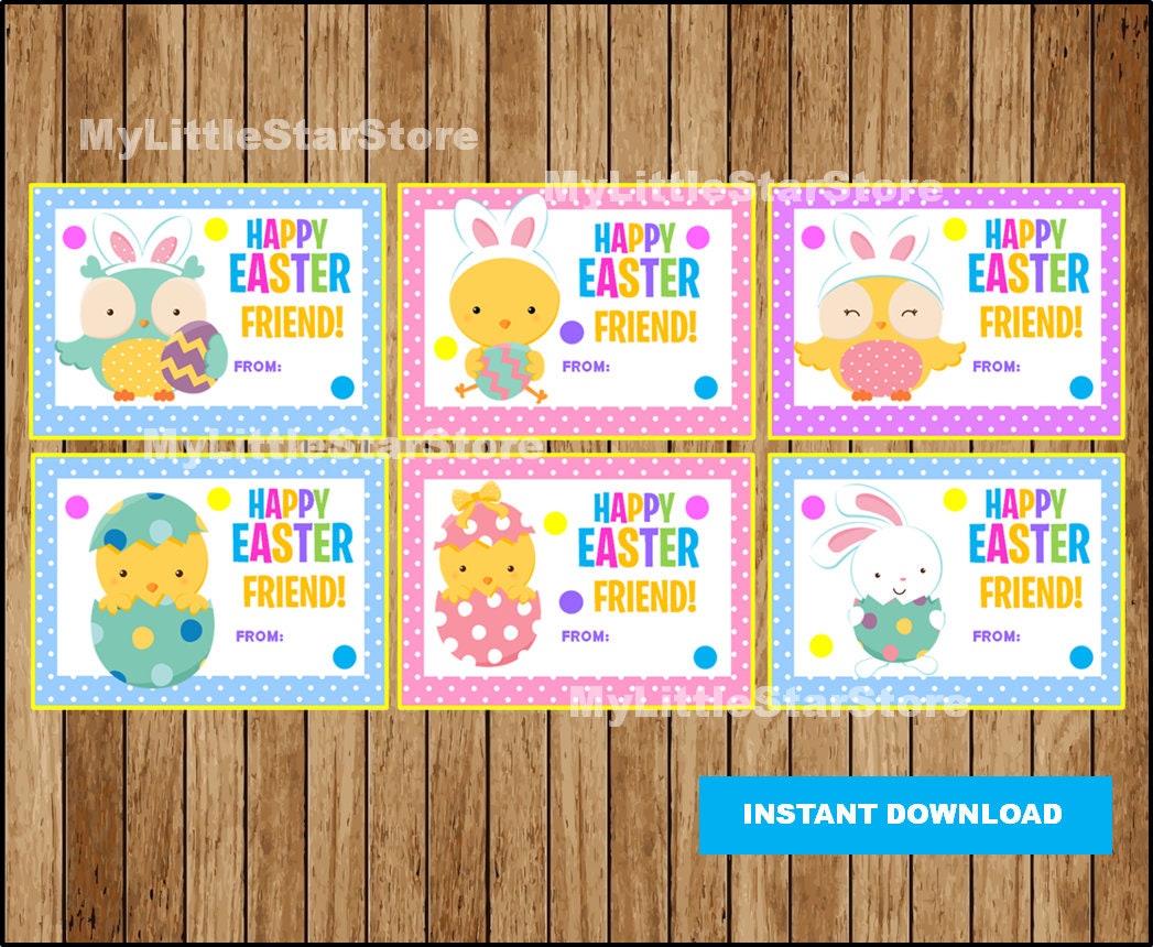 Easter Note Tag Printable Easter Tags, Printable Happy Easter Friend Tags, Classroom ...