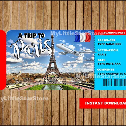 Paris Boarding Pass EDITABLE Surprise Paris Trip Gift Ticket Etsy