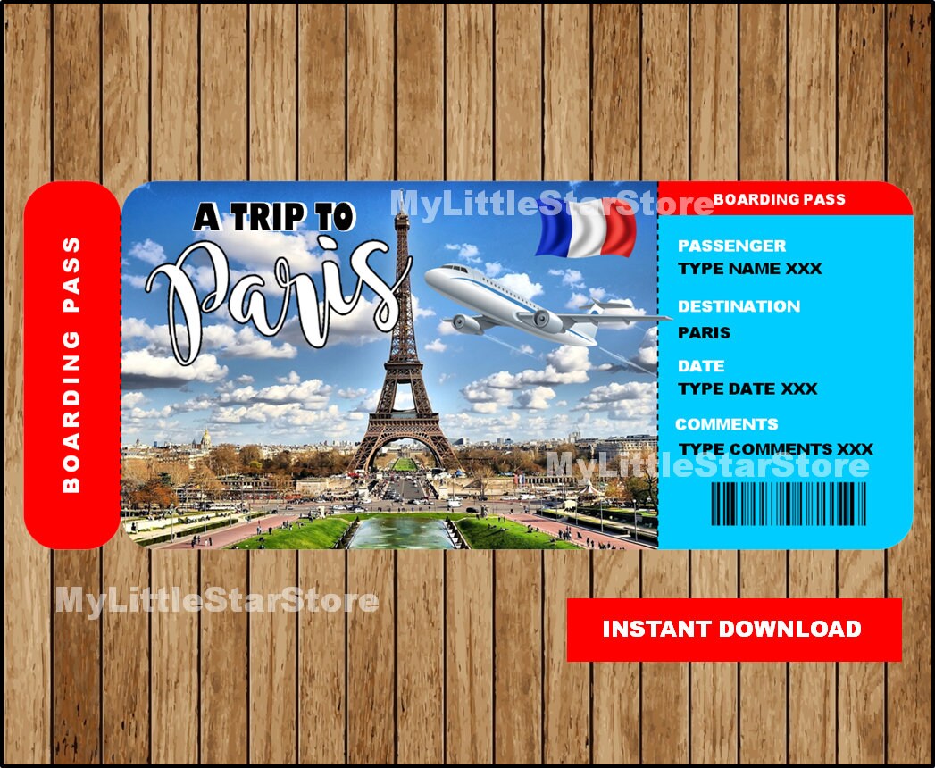 Paris Surprise Printable Ticket Paris Surprise Boarding Pass - Etsy