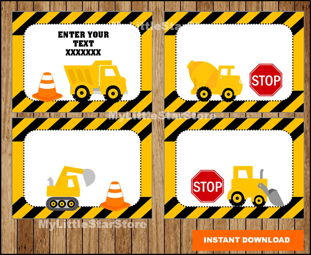 Construction Book Labels, Printable Construction Party Tags, Cards ...