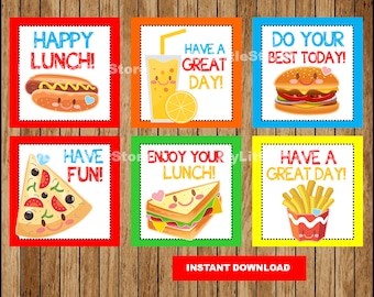 Lunch Box Notes , Printable Lunch Box Notes for Kids, Printable note cards Instant download