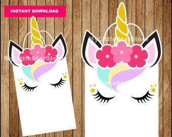 Unicorn Bag, Printable Unicorn Favor bags, Unicorn Party Favors, Unicorn Treat Bags, Goody Bag Instant download