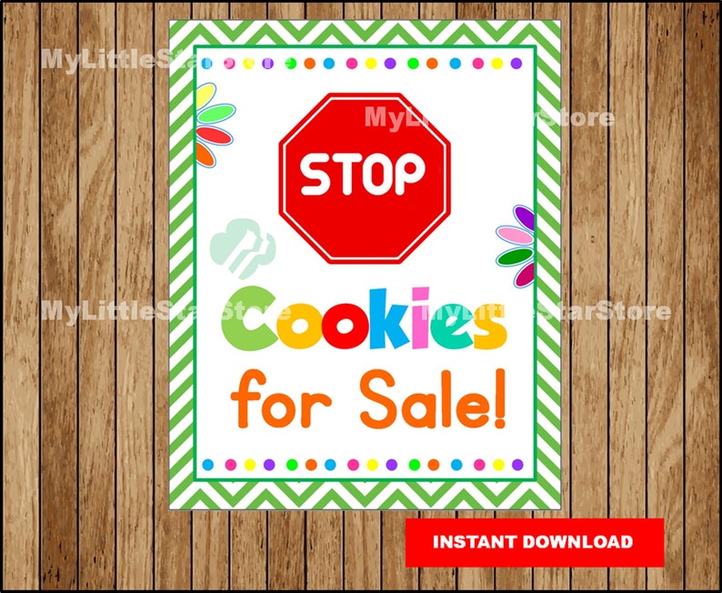 Girl Scout Cookie Booth Sign Stop Cookies for Sale Sign Girl Etsy