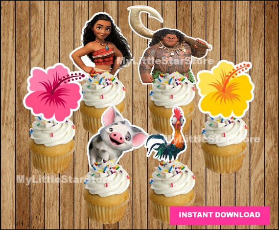 Moana Cupcakes Toppers Printable Moana Cupcake Picks Moana Etsy