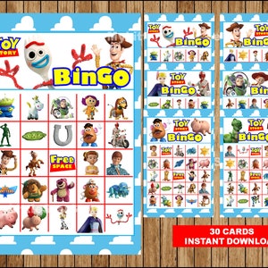 Toy Story 4 Bingo 30 Cards, Printable Toy Story Bingo game, Toy Story party Bingo cards Instant download