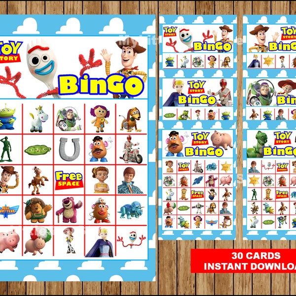 Toy Story 4 Bingo 30 Cards, Printable Toy Story Bingo game, Toy Story party Bingo cards Instant download