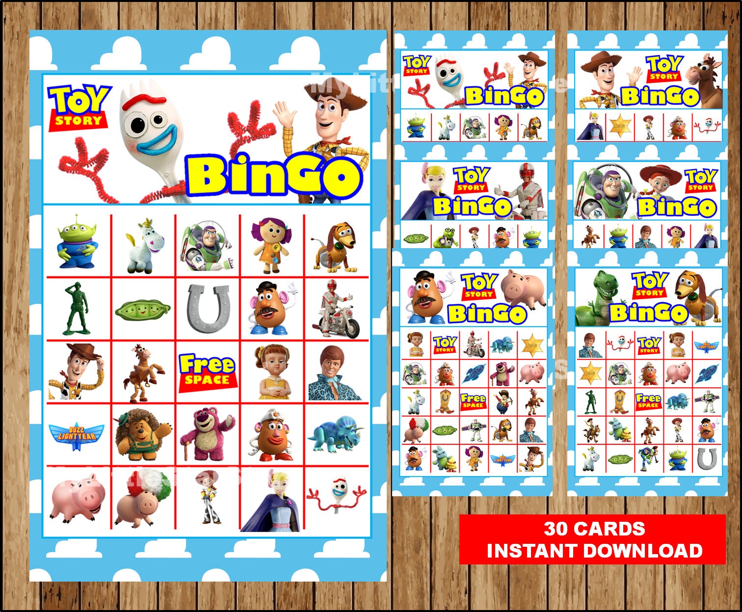 Toy Story 4 Bingo 30 Cards Printable Toy Story Bingo Game Toy