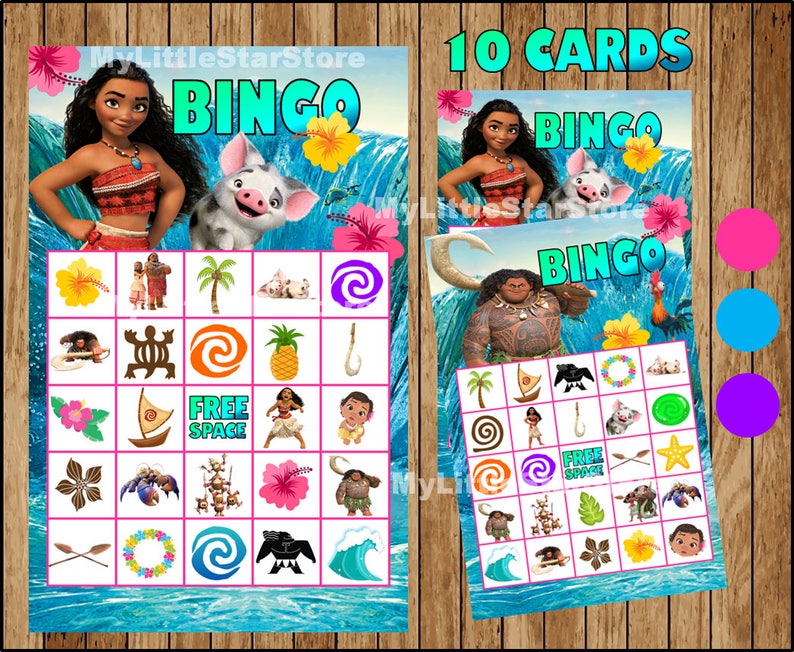 Moana Bingo 10 Cards Printable Moana Bingo Game Moana - Etsy