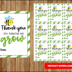 Regalo di apprezzamento per l'insegnante, Grazie per avermi aiutato a far crescere la carta regalo, Etichetta regalo di ringraziamento per l'insegnante di piante Download immediato