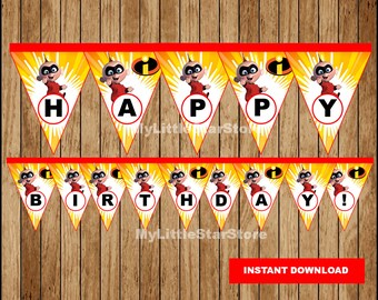Incredibles Jack-Jack Banner, afdrukbare The Incredibles Triangle Banner, The Incredibles party Banner Instant download