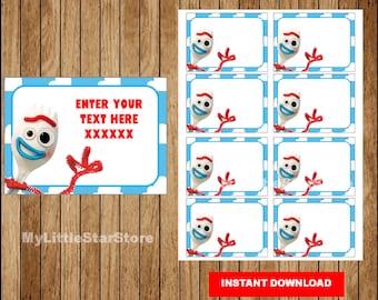 Etiquetas de libros Forky, etiquetas de fiesta de libros Forky imprimibles, tarjetas, etiquetas de regreso a la escuela de Toy Story 4 Descarga instantánea editable