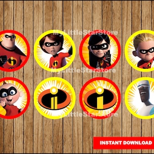 Incredibles Cupcakes Toppers, Printable The Incredibles Toppers, The Incredibles party Toppers Instant download