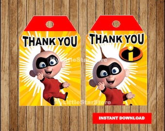 Incredibles Jack-Jack Bedankt tags, afdrukbare The Incredibles tags, The Incredibles party tags Instant download