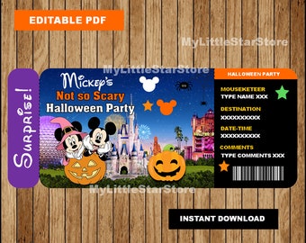 Utskrivbar Halloween-överraskningsbiljett, DisneyWorld-överraskningsresa, utskrivbar inte så läskig Halloween-biljett, redigerbar text