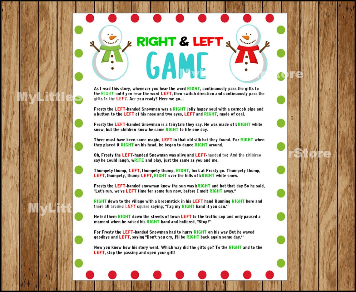 Christmas Left Right Game Free Printable Free Printable Templates
