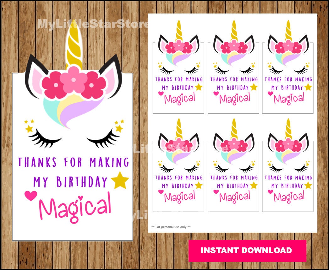 Unicorn Thank You Favor Tags printable