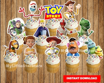 Imprimible Toy Story 4 Cupcakes Toppers, Toy Story Toppers, Toy Story 4 fiesta Toppers Descarga instantánea