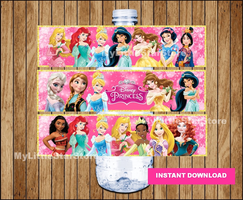 Disney Princess Bottle Labels Printable Disney Princess Water Etsy