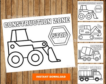 Construction Colouring Pages, Construction party printable, Construction Vehicle Colouring Pages Instant download