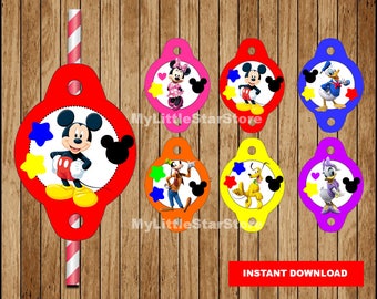 Mickey Mouse Straw Toppers, Printable Mickey Mouse Straw Tags , Mickey Mouse party Straw tags Instant download