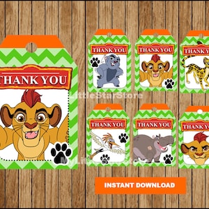 Lion Guard Bedankt tags, Afdrukbare Lion Guard tags, Lion Guard party tags Direct downloaden