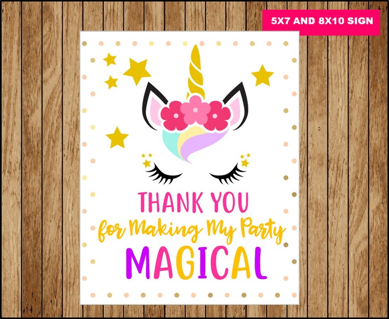 unicorn thank you for making my party magical sign printable etsy