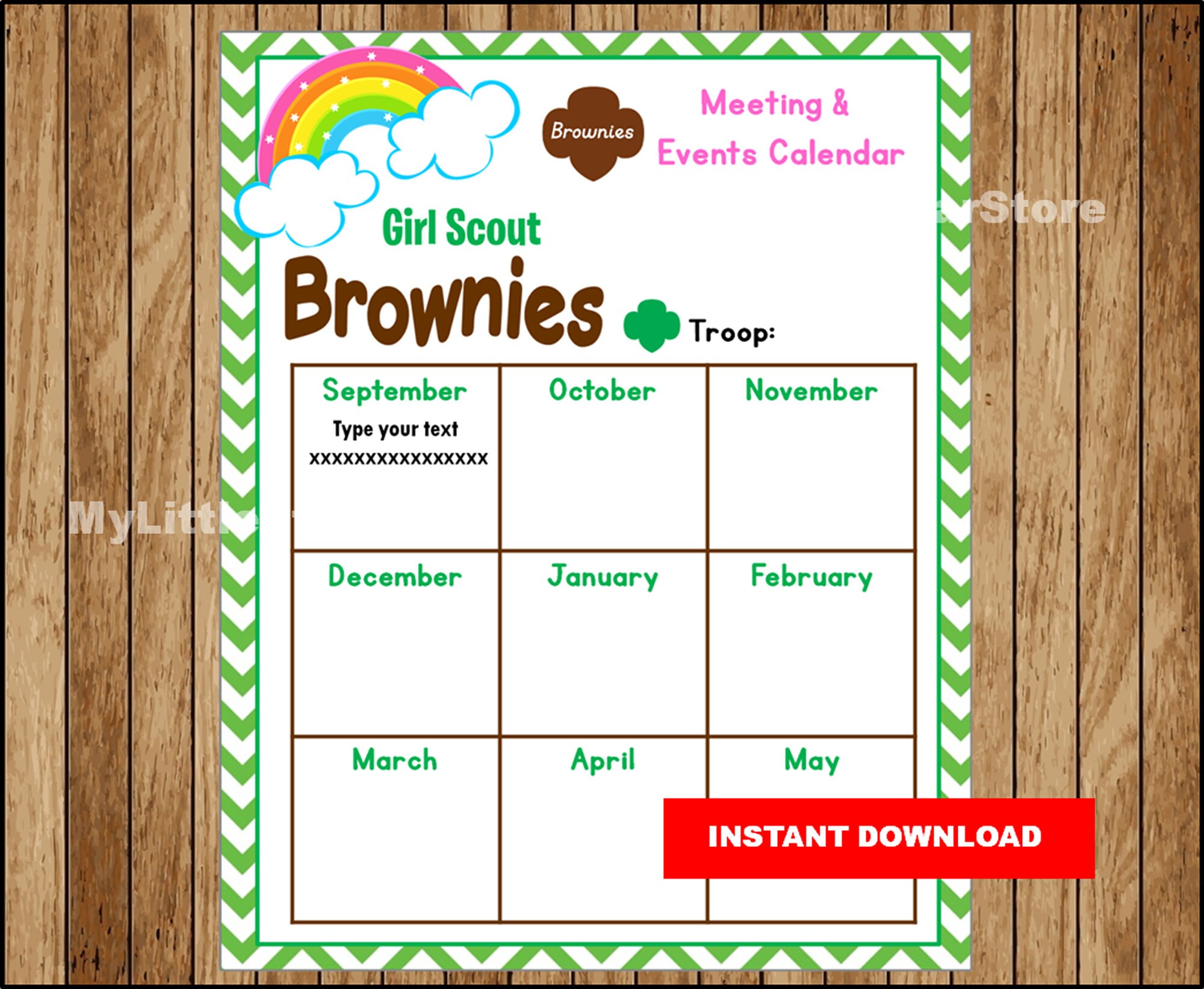Brownie Girl Scout Yearly Calendar Troop, Printable Brownie Yearly Calendar  Editable Text Instant Download - Etsy