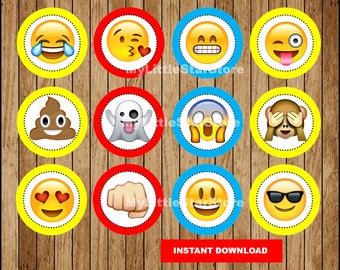 Emoji Cupcakes Toppers, Toppers Emoji stampabili, Emoji party Toppers Download istantaneo