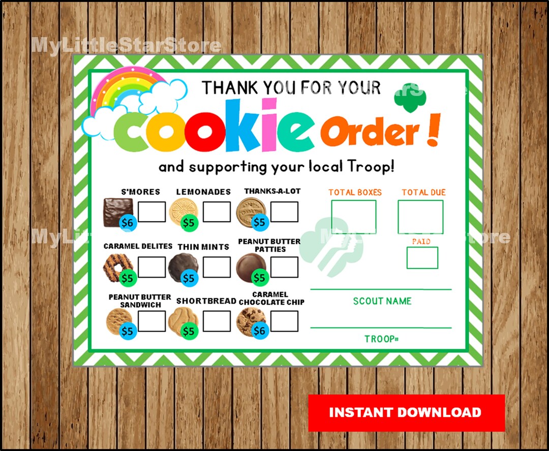 ABC Girl Scout Cookie Order Form ABC Girl Scouts Cookie - Etsy