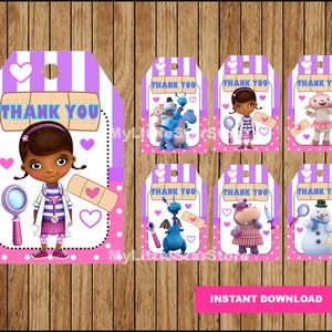 Doc McStuffins Thank you tags, PrintableDoc McStuffins tags, Doc McStuffins party tags Instant download