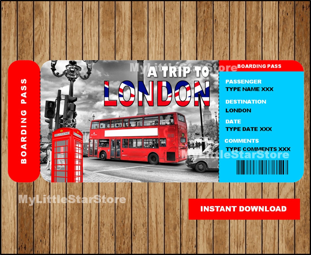 London Surprise Printable Ticket, London Surprise Boarding Pass, London