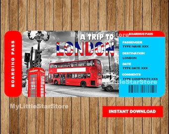 London Surprise Printable Ticket, London Surprise Boarding Pass, London Gift Ticket, Printable Ticket to London Boarding Pass Editable Text