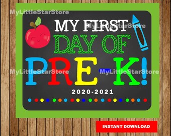 First Day Of Pre-K Sign, Printable First Day Photo Prop, First Day of School Sign, Chalkboard Pre-K Sign Instant download