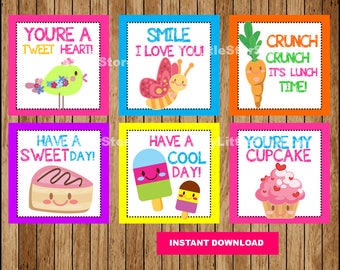 Cute Lunch Box Notes , Lunch Notes cards , Printable Lunchbox Notes Instant download